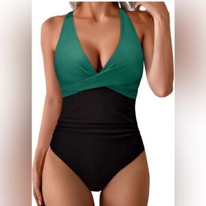 Elegant Green and Black Women's Swimsuit